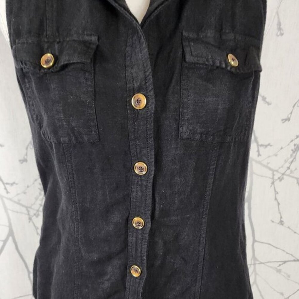 Banana Republic Black 55% Linen Button Front Shirt Dress - Picture 2 of 6